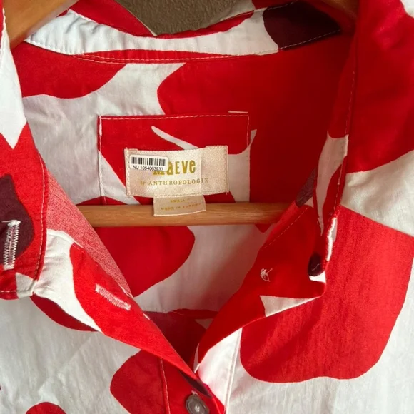 Maeve Anthropologie Bettina Midi Dress Tiered Buttondown Red Flowers SP - Picture 11 of 14